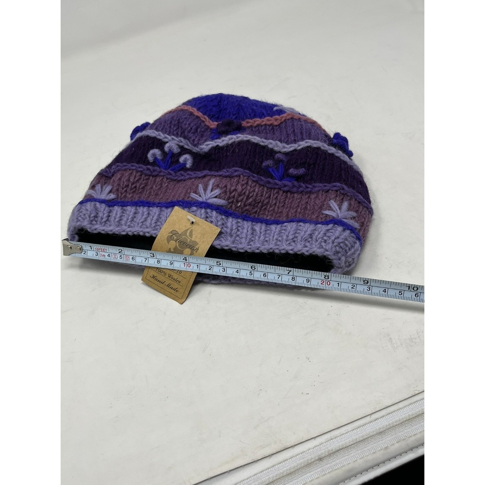 NWT Cheveaux Woolen Beanie Hat‎ Hand Made in Nepal Lined Purple - Picture 5 of 6